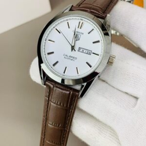 Tag Heuer Calibre 5 Watch With Day&Date (Brown Belt White Dial)