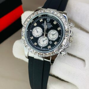 Daytona Stone Rubber Watch- Silver Black R4
