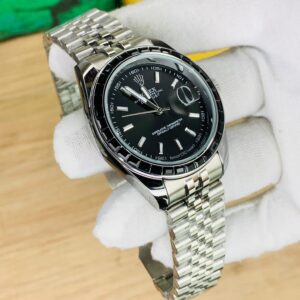 Silver Black Dial -Black Stone Watch