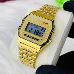 Gold Digital Wristwatch – Water Resistant, Alarm & Chronograph"