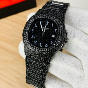 Fully Iced Black  Stone Watch - Arabic Dial