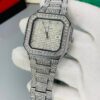 Fully Iced Rectangular Silver Stone Watch