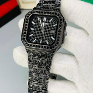 Fully Iced Rectangular Black Stone Watch
